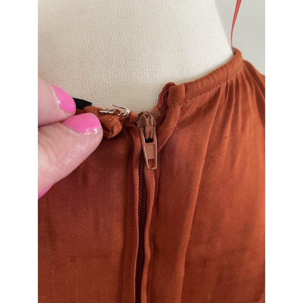 Francesca's SSFLUTTERS High-Low Tie-Front Midi Dress Burnt Orange Rust Small NWT - Picture 6 of 13